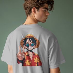 MONKEY D LUFFY Oversized Fit Grey T-shirt